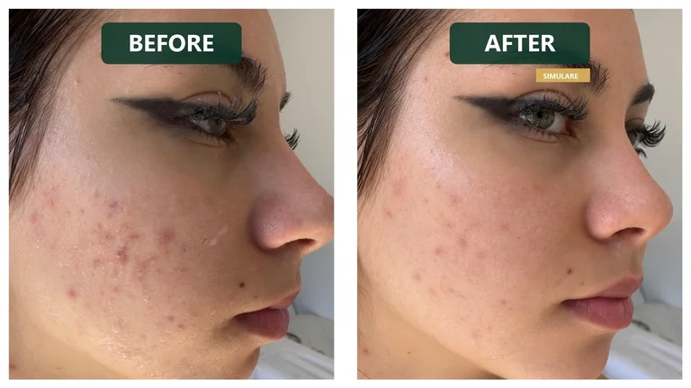 Textura pielii — before/after cu retuș digital AI, nu rezultat real